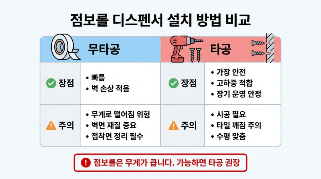 점보롤 디스펜서 설치 방법 비교